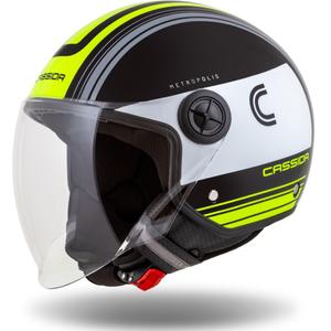 Casque moto ouvert Cassida Handy Metropolis noir-blanc-jaune fluo-gris