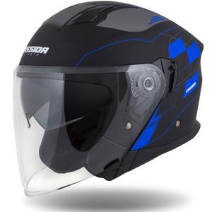 Casque moto ouvert Cassida Jet Tech Roxor noir-gris-bleu mat
