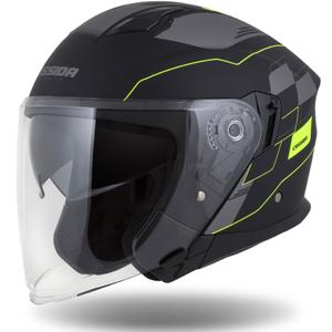 Cassida Jet Tech Roxor casque moto ouvert noir-gris-jaune fluo matt soldes
