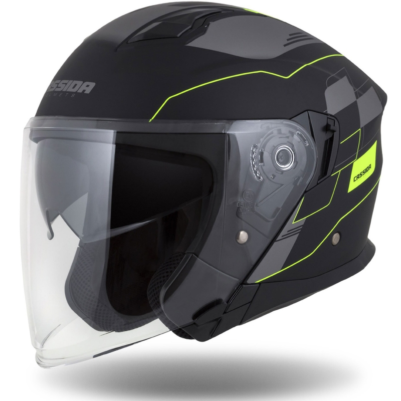 Cassida Jet Tech Roxor casque moto ouvert noir-gris-jaune fluo matt soldes