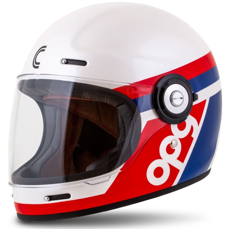 360060 Casque moto intégral Cassida Fibre OPG blanc-bleu-rouge | Motozem.fr