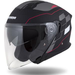 Casque moto ouvert Cassida Jet Tech Roxor noir-rouge-gris