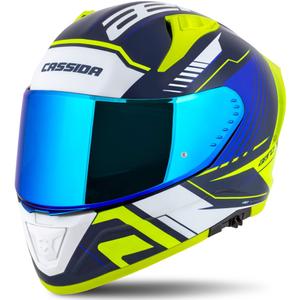 Casque moto intégral Cassida Aero Drome bleu-jaune fluo-bleu clair-blanc