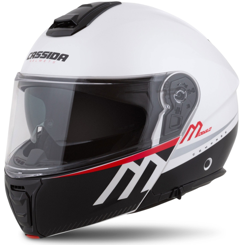 Cassida Modulo 2.1 Compass casque moto à visière relevable blanc perle-noir-rouge-argenté