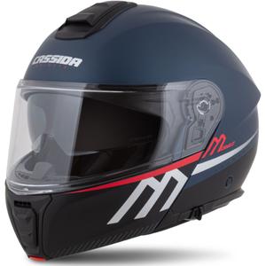 Cassida Modulo 2.1 Compass casque moto à visière relevable bleu mat rouge perle