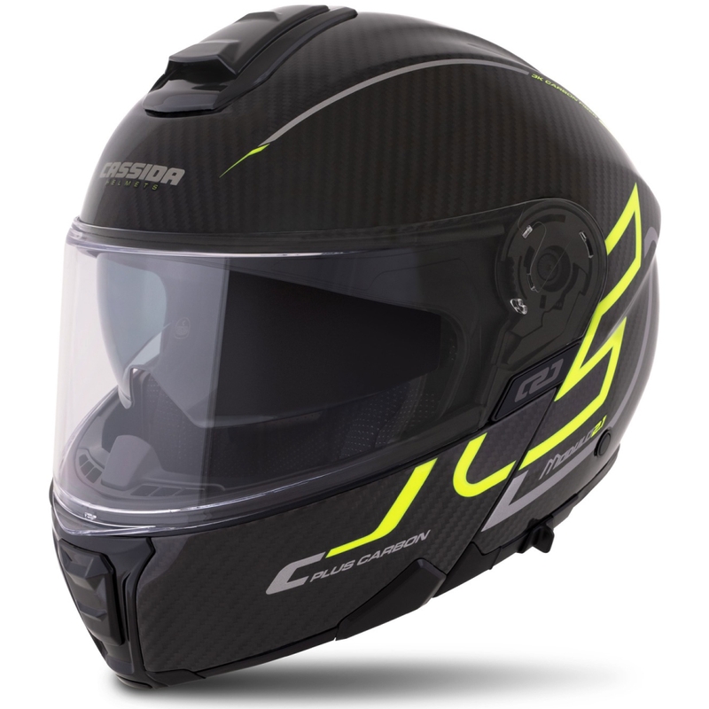 Casque modulable Cassida Modulo 2.1 Plus Carbon jaune fluo-argent-noir