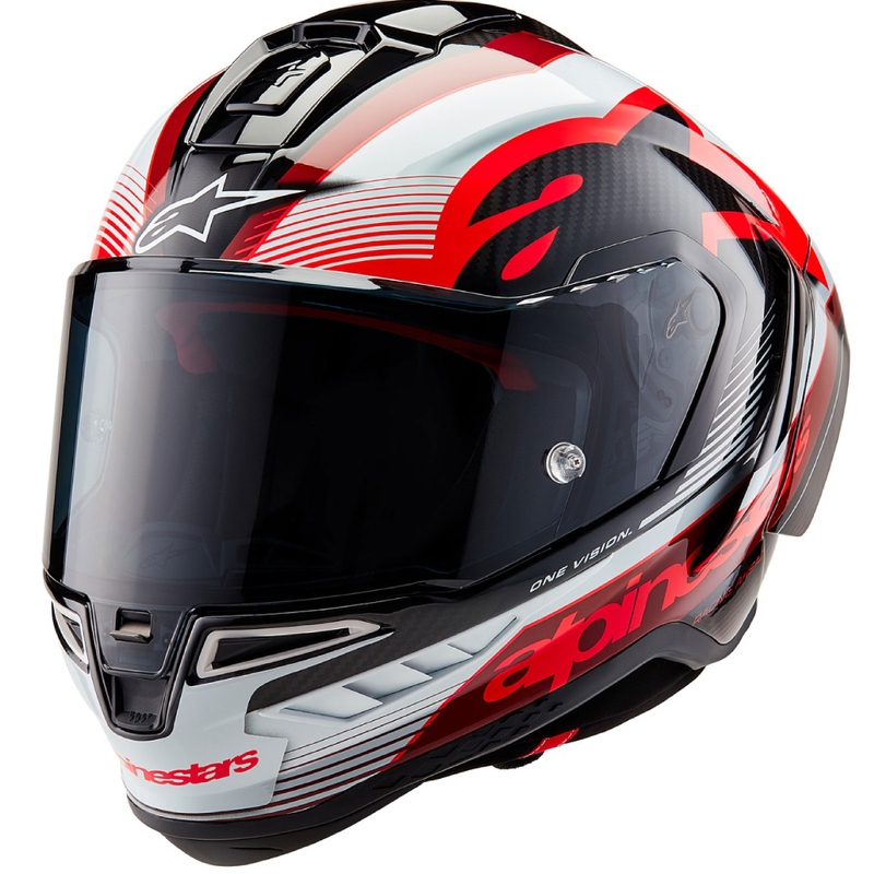 Casque moto intégral Alpinestars Supertech R-10 Team carbone rouge et blanc