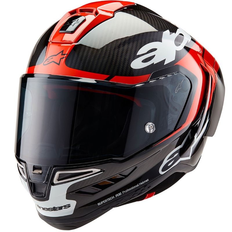 Casque intégral de moto Alpinestars Supertech R-10 Element carbone fluo rouge et blanc