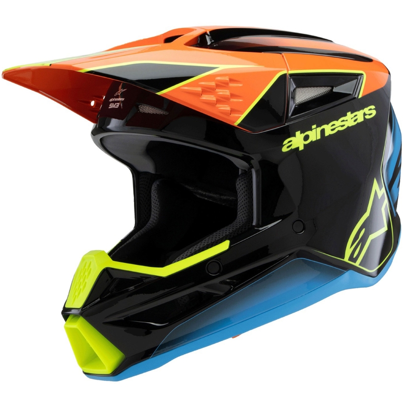 Casque motocross enfant Alpinestars S-M3 FRAY noir-orange fluo-jaune fluo-turquoise