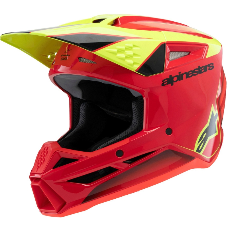 Casque de motocross pour enfant Alpinestars S-M3 FRAY rouge-jaune fluo-noir
