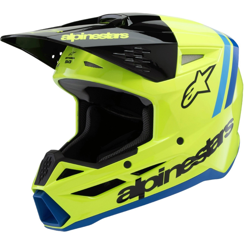 Casque de motocross pour enfant Alpinestars S-M3 RADIUM jaune fluo-noir-bleu
