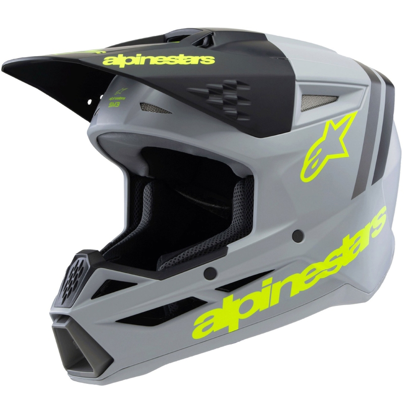 Casque motocross enfant Alpinestars S-M3 RADIUM gris mat-jaune fluo-noir