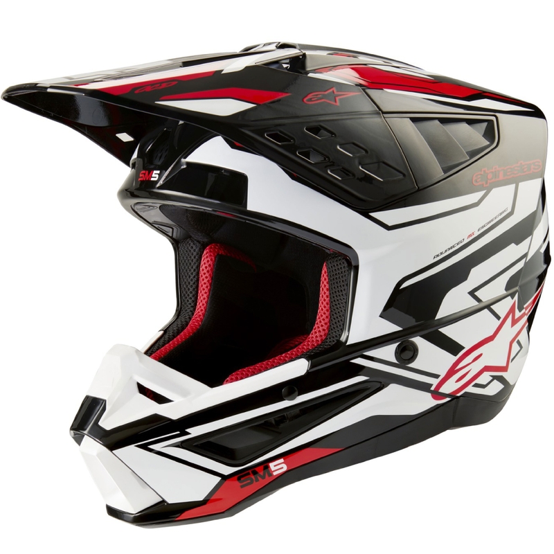 Alpinestars S-M5 Action 2 Black-White-Fluo Red Motocross Helmet