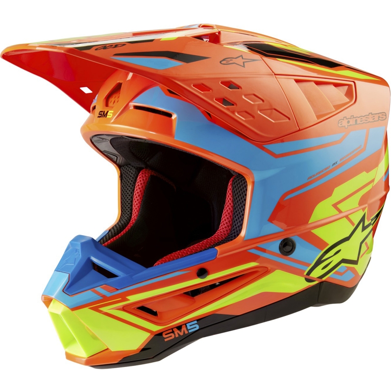 Casque motocross Alpinestars S-M5 Action 2 orange fluo-bleu clair-jaune fluo