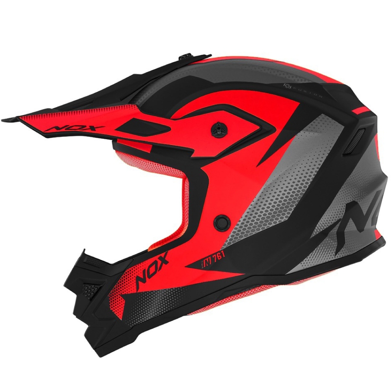 Casque motocross enfant NOX N761 MX rouge fluo-noir-gris