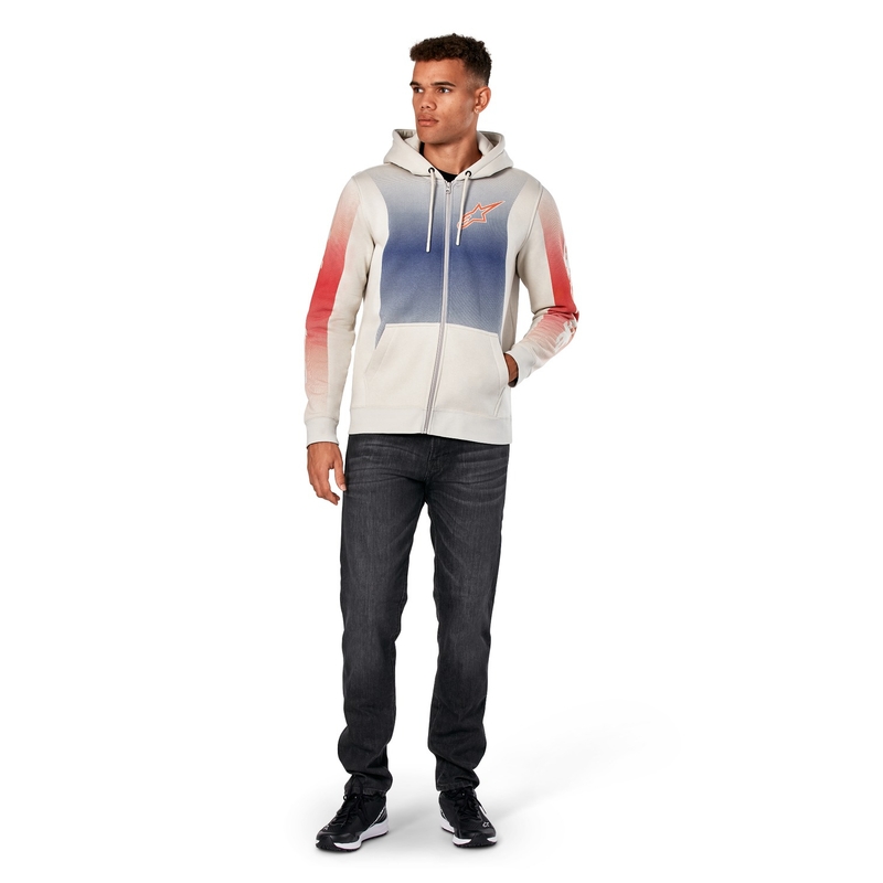 Sweat à capuche Alpinestars Arising blanc cassé-bleu-rouge