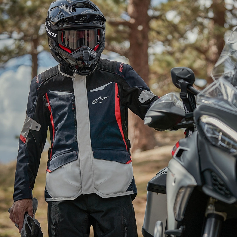 Blouson moto imperméable Alpinestars ST-1 bleu foncé-noir-rouge