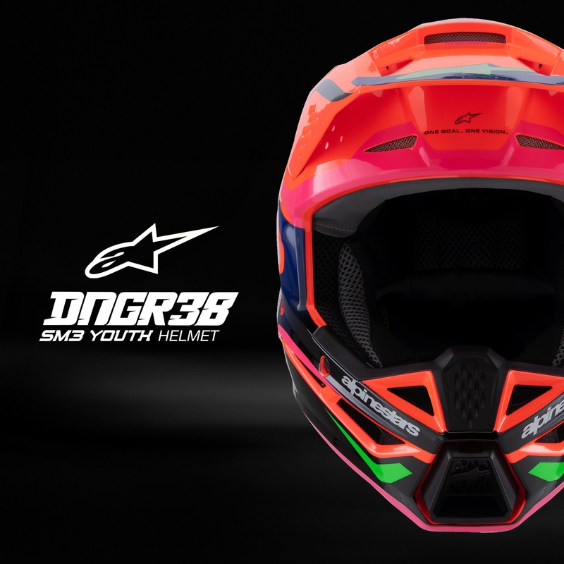 Casque motocross enfant Alpinestars S-M3 HAIDEN DEEGAN fluo orange-violet-rose-vert