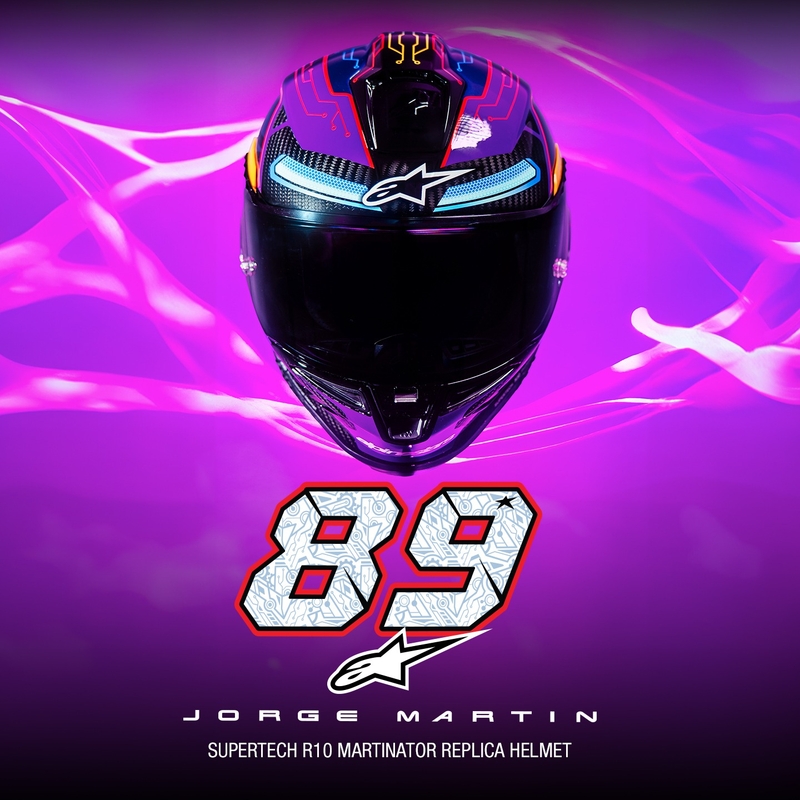 Casque Moto Intégral Alpinestars Supertech R-10 Limited Edition Martinator Jorge Martin Bleu-Violet-Rouge-Jaune