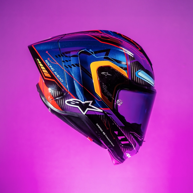 Casque Moto Intégral Alpinestars Supertech R-10 Limited Edition Martinator Jorge Martin Bleu-Violet-Rouge-Jaune