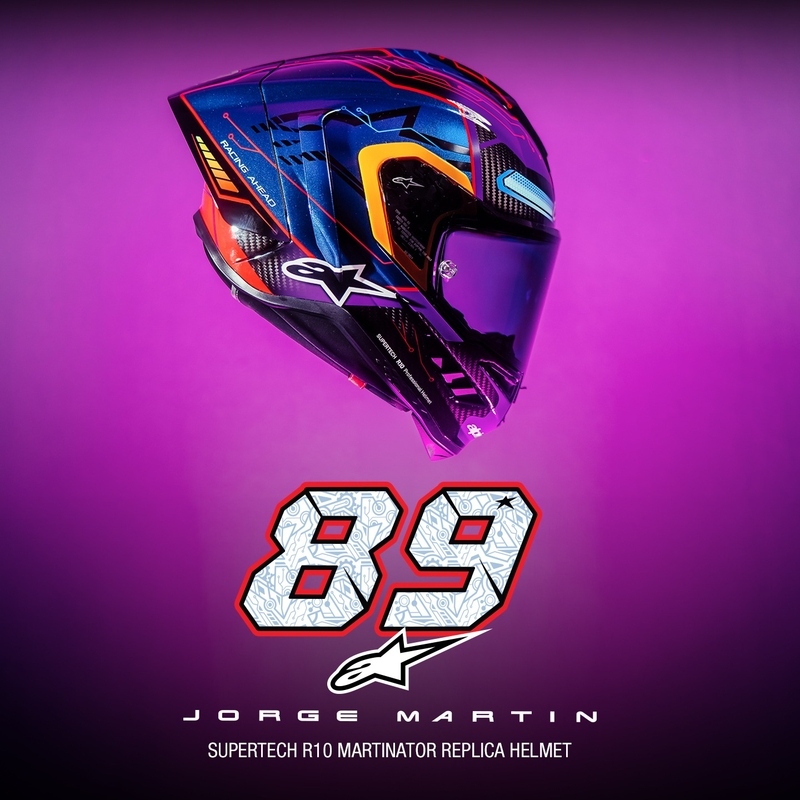 Casque Moto Intégral Alpinestars Supertech R-10 Limited Edition Martinator Jorge Martin Bleu-Violet-Rouge-Jaune