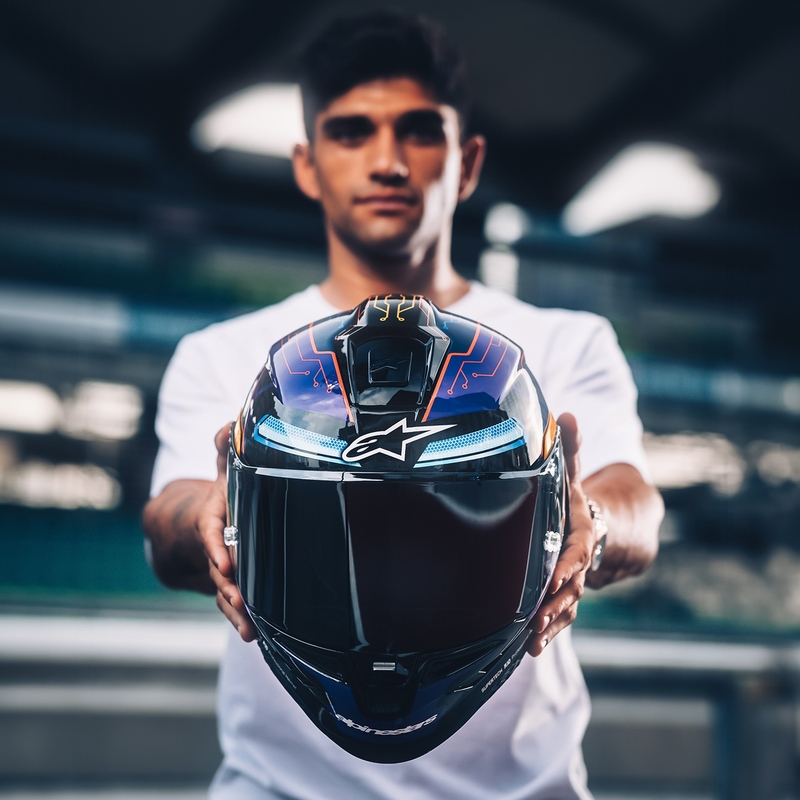 Casque Moto Intégral Alpinestars Supertech R-10 Limited Edition Martinator Jorge Martin Bleu-Violet-Rouge-Jaune