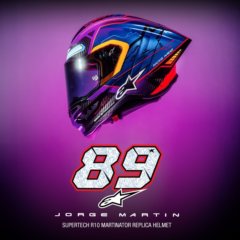 Casque Moto Intégral Alpinestars Supertech R-10 Limited Edition Martinator Jorge Martin Bleu-Violet-Rouge-Jaune