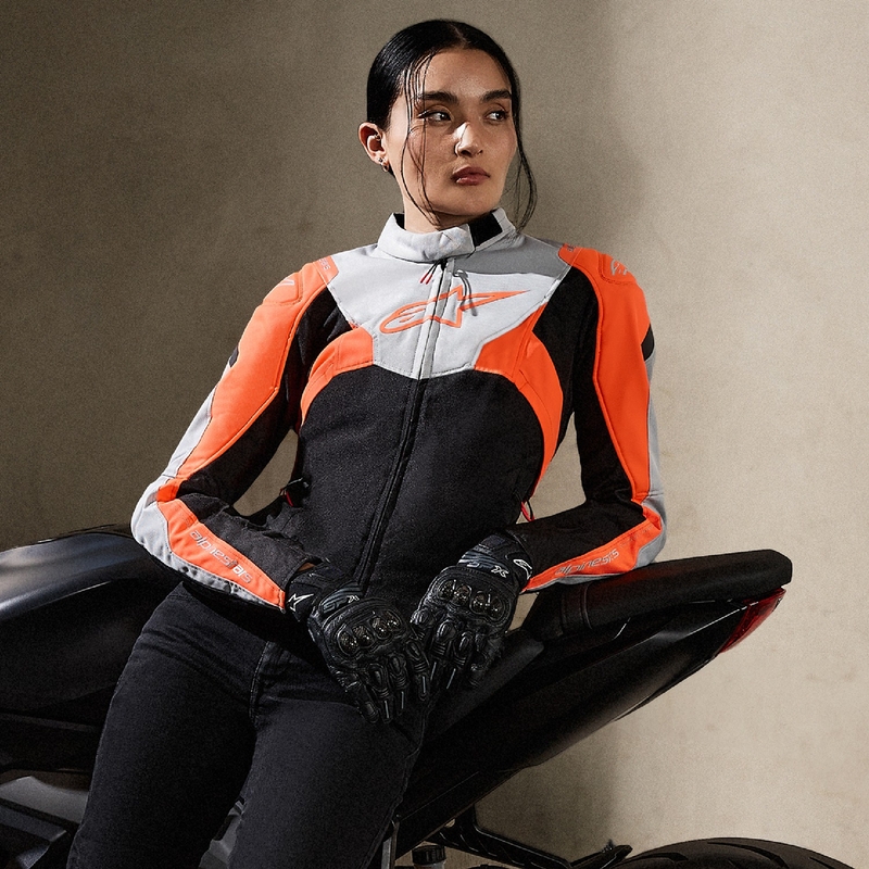 Blouson moto femme Alpinestars Stella T-Jaws 4 Waterproof noir-gris-rouge fluo