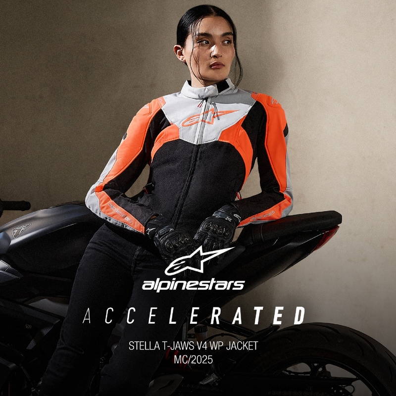 Blouson moto femme Alpinestars Stella T-Jaws 4 Waterproof noir-gris-rouge fluo