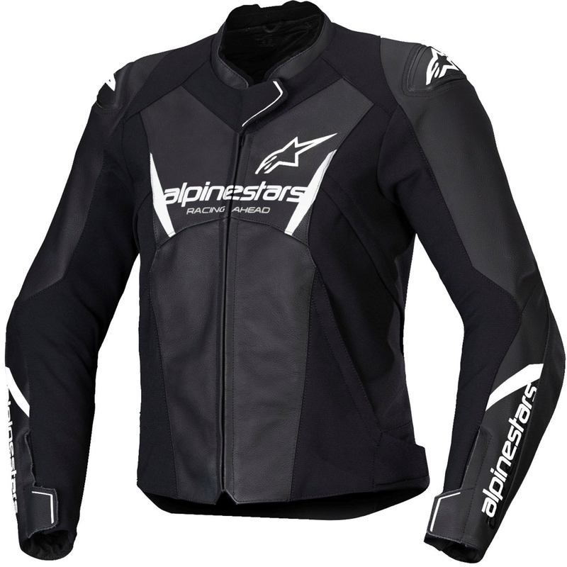 Blouson moto cuir femme Alpinestars Stella Faster 3 noir-blanc