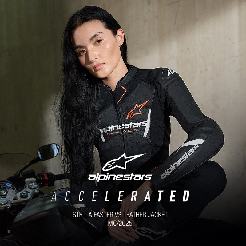 Blouson moto en cuir femme Alpinestars Stella Faster 3 noir-blanc-rouge fluo