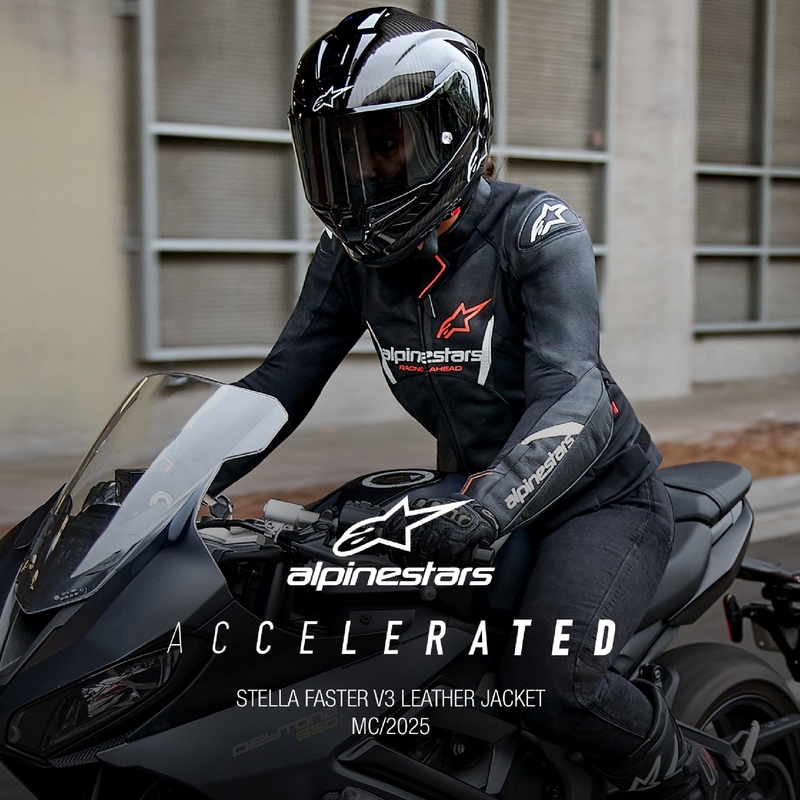 Blouson moto en cuir femme Alpinestars Stella Faster 3 noir-blanc-rouge fluo