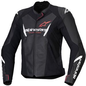 Blouson moto en cuir femme Alpinestars Stella Faster 3 noir-blanc-rouge fluo