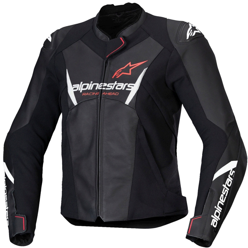 Blouson moto en cuir femme Alpinestars Stella Faster 3 noir-blanc-rouge fluo