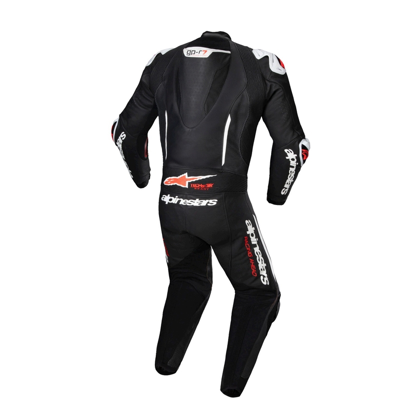 Combinaison moto une pièce en cuir Alpinestars GP-R7 Tech-Air ready/compatible noir-blanc-rouge fluo