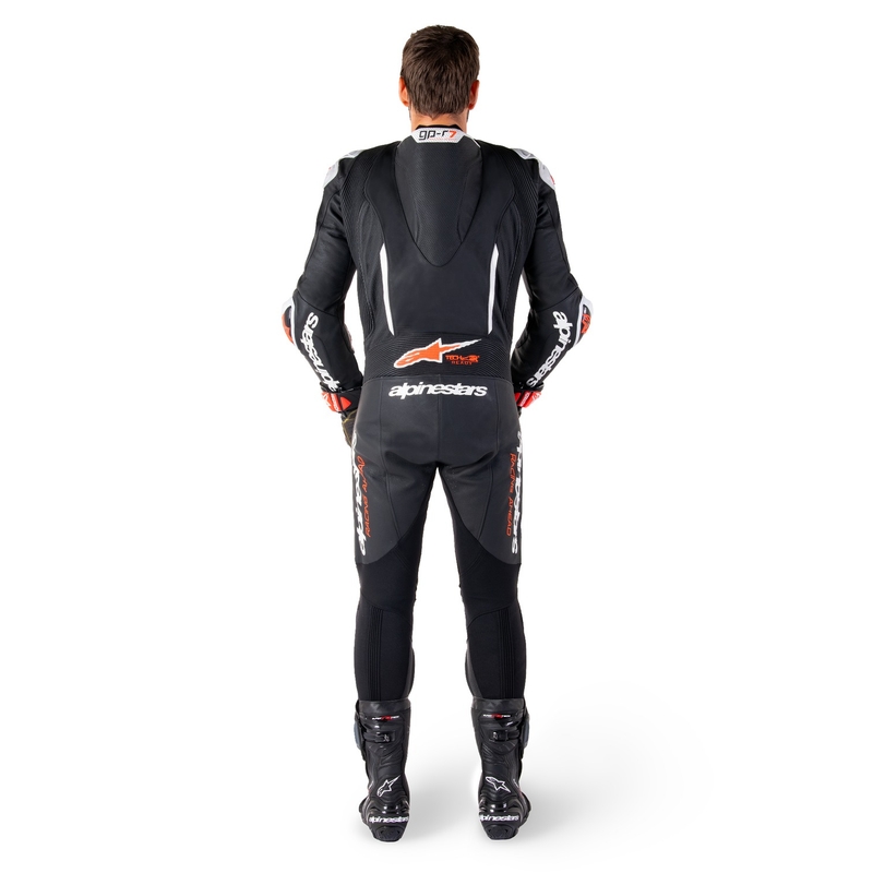 Combinaison moto une pièce en cuir Alpinestars GP-R7 Tech-Air ready/compatible noir-blanc-rouge fluo