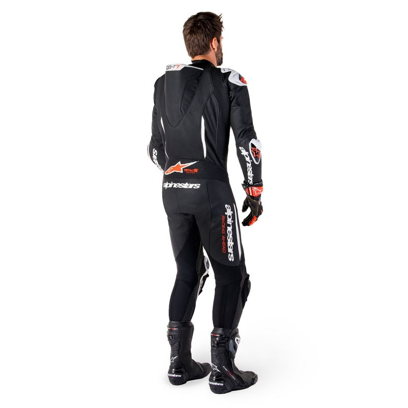 Combinaison moto une pièce en cuir Alpinestars GP-R7 Tech-Air ready/compatible noir-blanc-rouge fluo