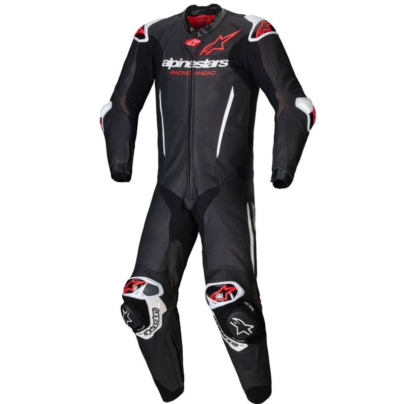 Combinaison moto une pièce en cuir Alpinestars GP-R7 Tech-Air ready/compatible noir-blanc-rouge fluo