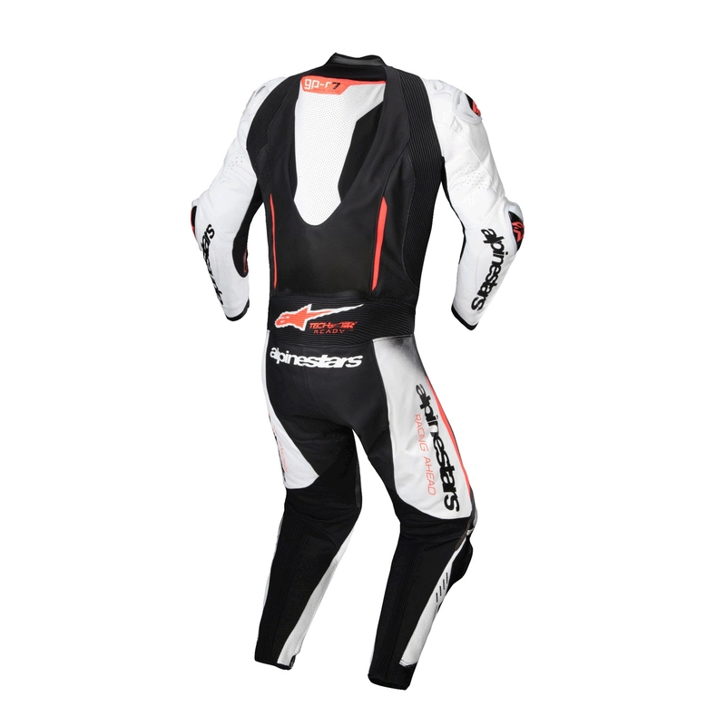 Combinaison en cuir une pièce Alpinestars GP-R7 Tech-Air Ready/Compatible Blanc-Noir-Rouge Fluo