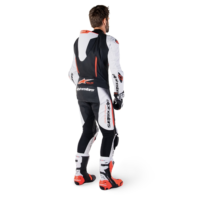 Combinaison en cuir une pièce Alpinestars GP-R7 Tech-Air Ready/Compatible Blanc-Noir-Rouge Fluo