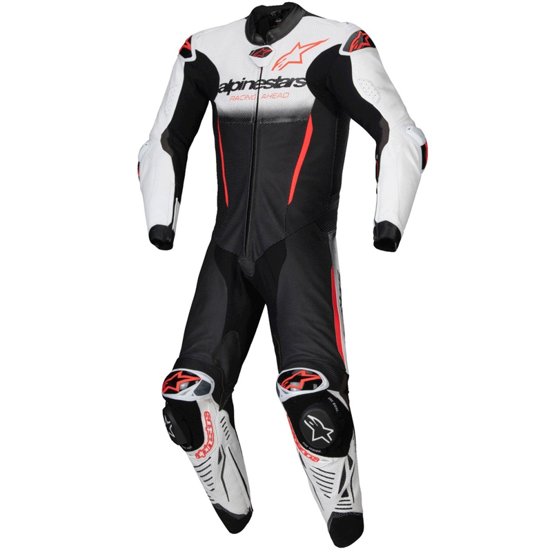 Combinaison en cuir une pièce Alpinestars GP-R7 Tech-Air Ready/Compatible Blanc-Noir-Rouge Fluo