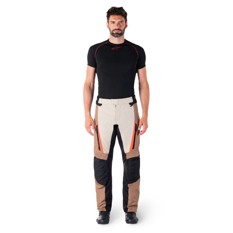 Pantalon moto imperméable Alpinestars ST-1 kaki-sable-noir-rouge fluo