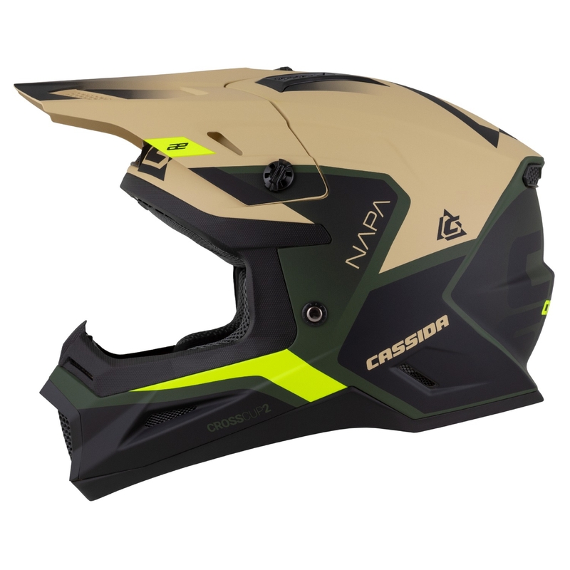 Casque moto cross Cassida Cross Cup 2 Napa mat sable-vert-jaune fluo-noir