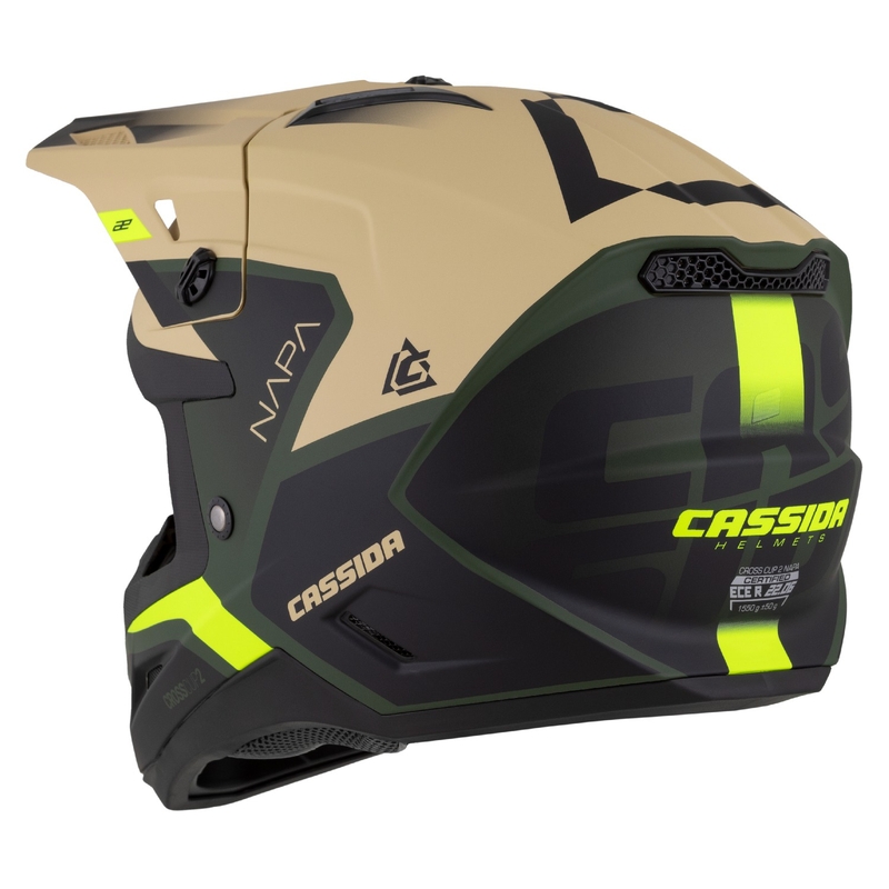 Casque moto cross Cassida Cross Cup 2 Napa mat sable-vert-jaune fluo-noir