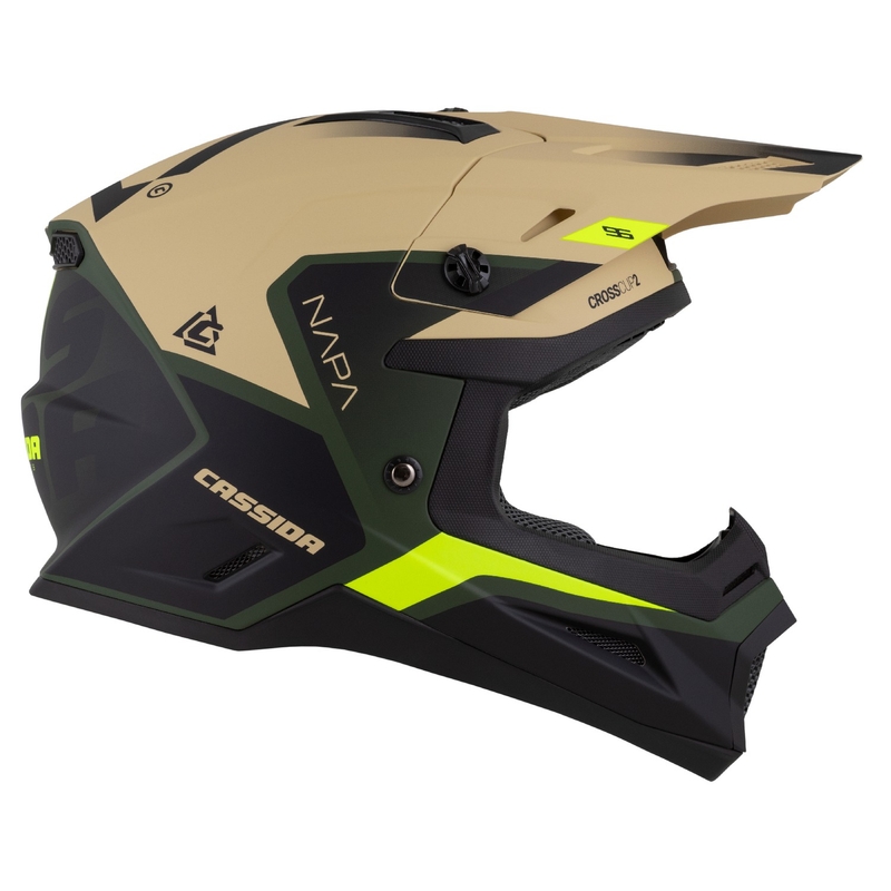 Casque moto cross Cassida Cross Cup 2 Napa mat sable-vert-jaune fluo-noir
