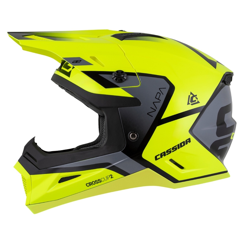 Casque moto cross Cassida Cross Cup 2 Napa jaune fluo-noir-gris perle
