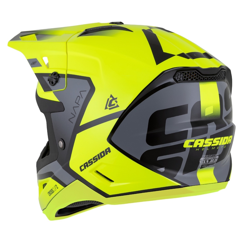 Casque moto cross Cassida Cross Cup 2 Napa jaune fluo-noir-gris perle