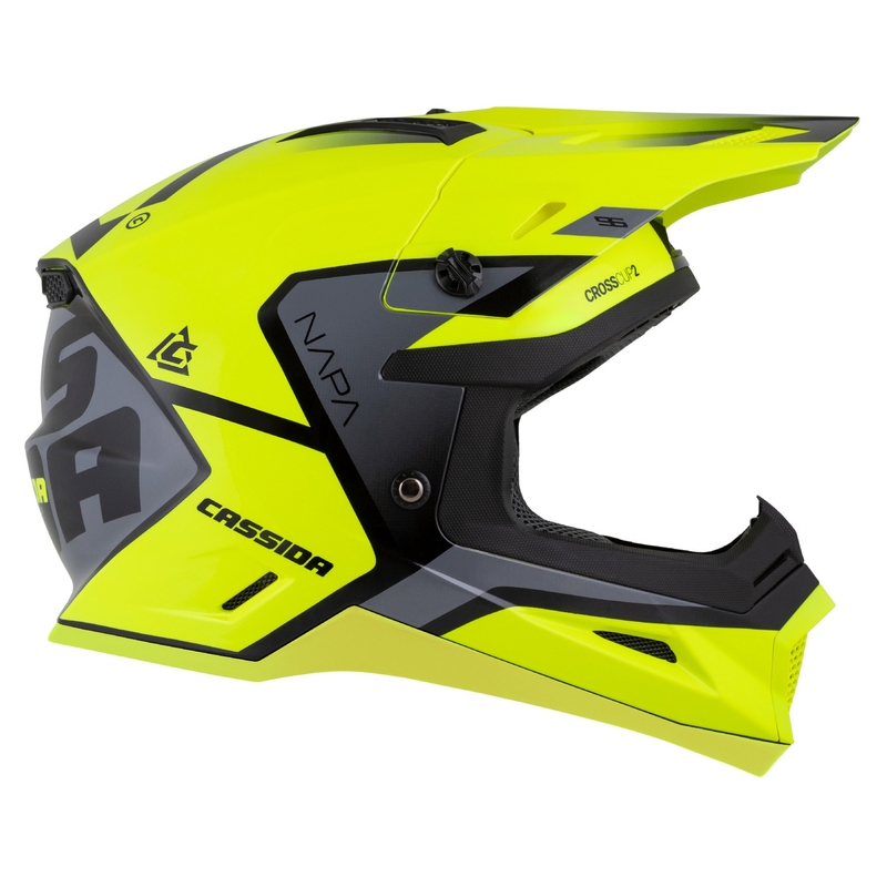 Casque moto cross Cassida Cross Cup 2 Napa jaune fluo-noir-gris perle