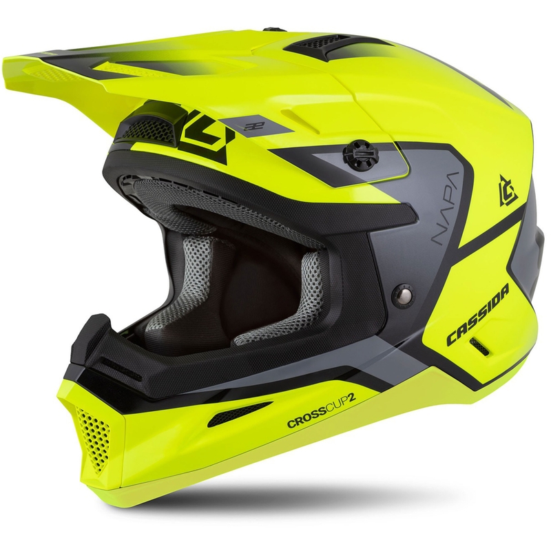 Casque moto cross Cassida Cross Cup 2 Napa jaune fluo-noir-gris perle