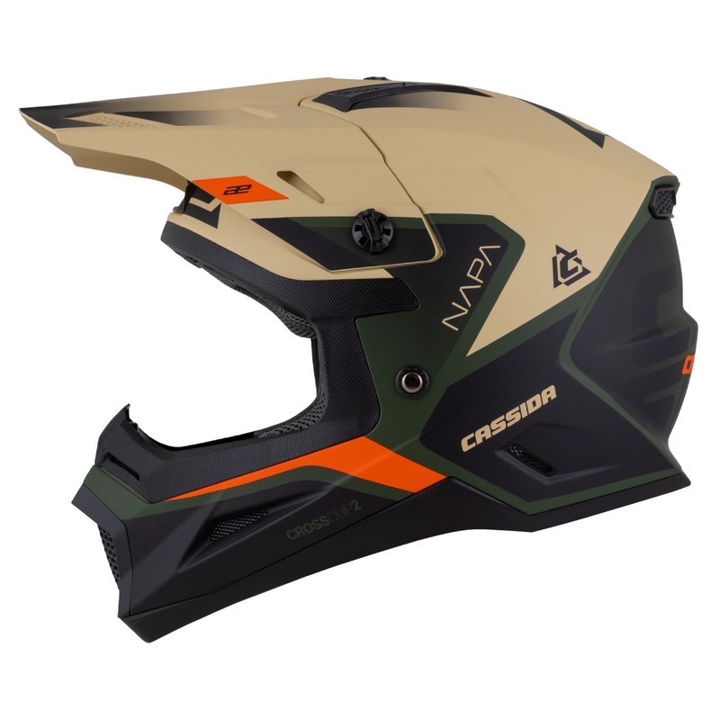 Casque de moto motocross enfant Cassida Cross Cup 2 Napa Matte Sable-Vert-Orange-Noir